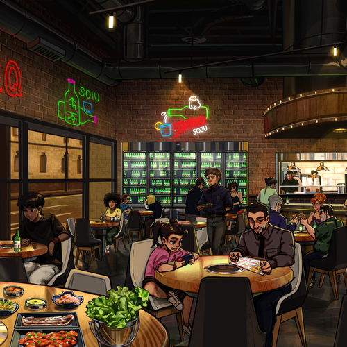 Restaurant artwork with the title 'concept for BBQ restaurant'