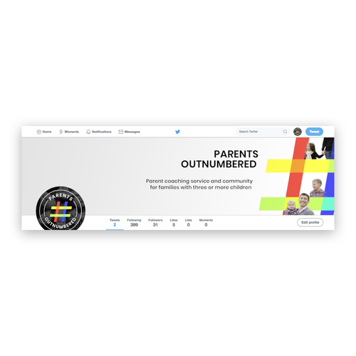 Header design with the title 'Twitter header for PARENTS OUTNUMBERED'