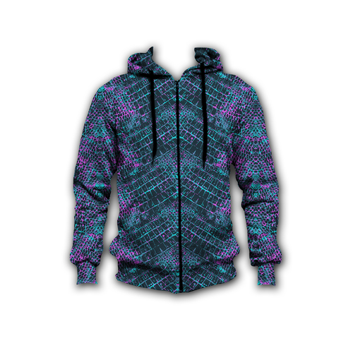 Jacket design with the title 'blue reptile pattern'