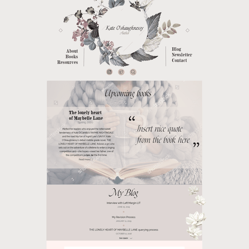 Beautiful website with the title 'Cozy design for a writer'