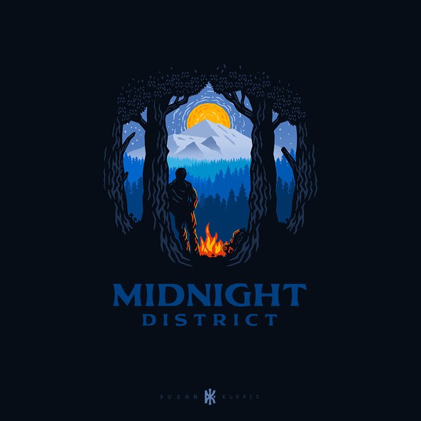 Campfire design with the title 'Midnight District'