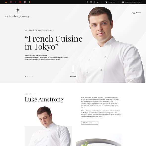 Personal website with the title 'Web Design for Chef Luke Amstrong'