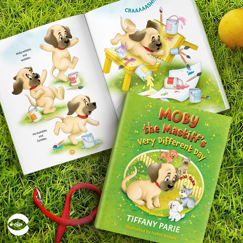 Cute design with the title 'Moby the Mastiff’s Very Different Day by Tiffany Parie'