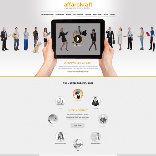 Homepage design with the title 'Help Affärskraft  with a new website design'