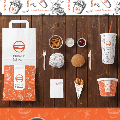 Burger design with the title 'Packaging for Burger Chef'