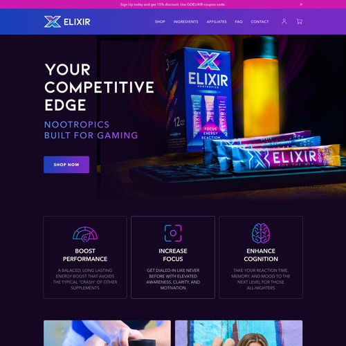 Elixir design with the title 'Elixir landing page design'