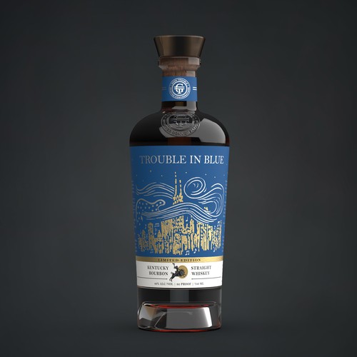 Whiskey packaging with the title 'Spirit of blues embraced by the city'