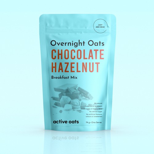 Professional packaging with the title 'Overnight Oats, Packaging'