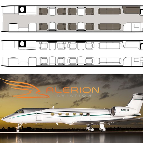 2-dimensional design with the title 'Design Private Jet floor plans'