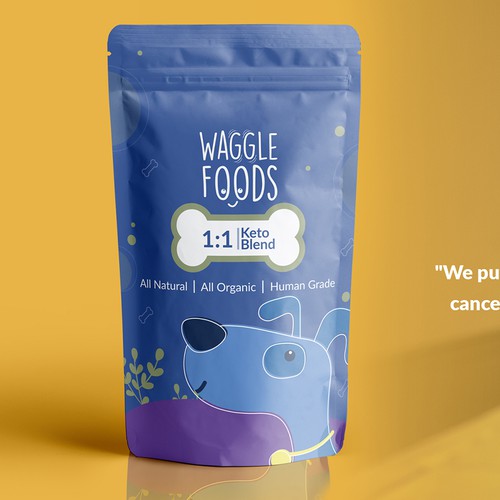 Logo packaging with the title 'Waggle Foods'