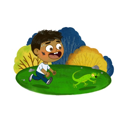 Boy artwork with the title 'Funny children’s book illustration '