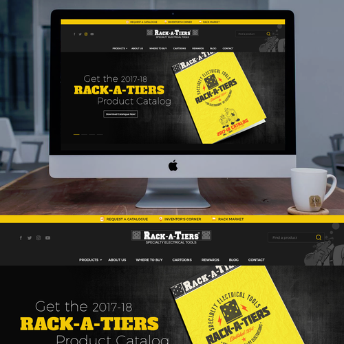 Responsive design with the title 'Dark e-commerce theme for electrical parts.'