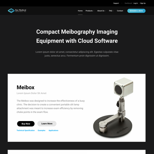 Black and white website with the title 'Eye Imaging Equipment Website'