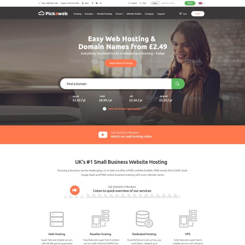 Responsive website with the title 'Redesign- Pickaweb.co.uk Web Hosting & Domains'