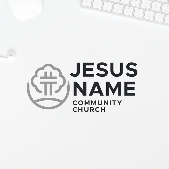 Tree and church logo with the title 'Jesus Name Community Church'