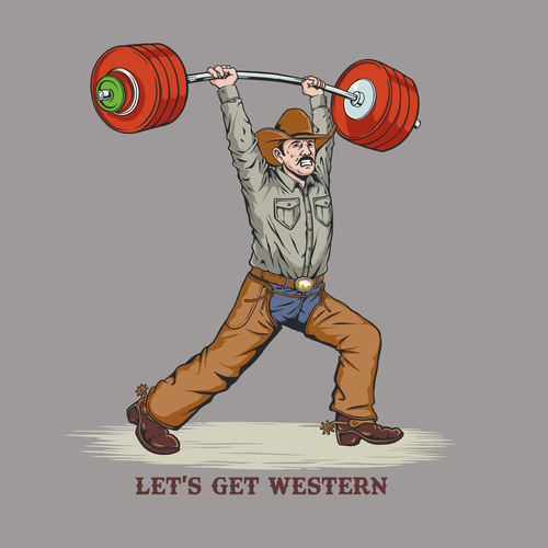 Barbell t-shirt with the title 'Let's Get Western'