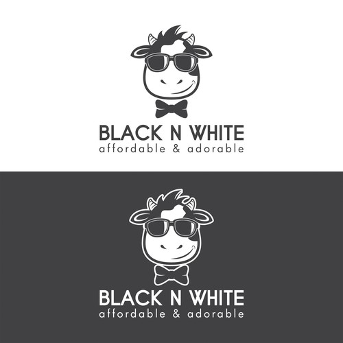 Kid's clothing logo with the title 'Black n White logo with cow theme'