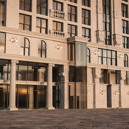 Exterior design with the title '3D Rendering of a commercial Building'