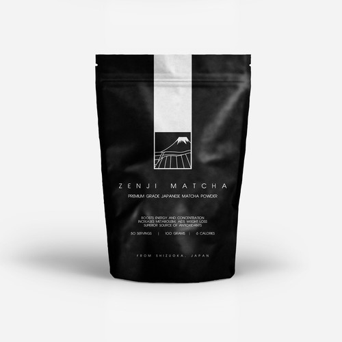 Japanese packaging with the title 'Packaging for Zenji Matcha'