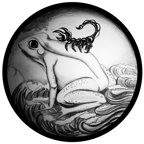 Frog illustration with the title 'The scorpion and the frog'