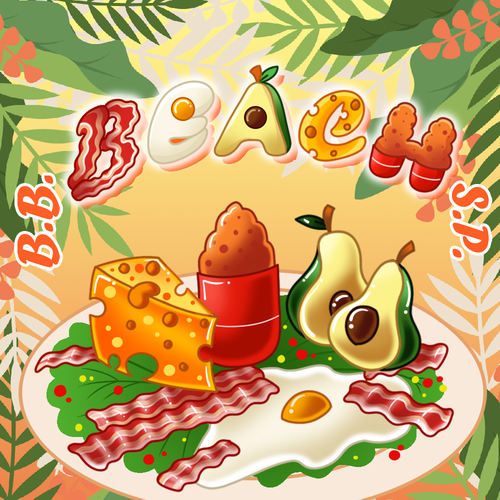 Fruit artwork with the title 'Beach menu'