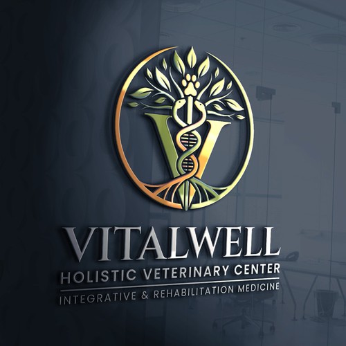 Caduceus logo with the title 'Logo design concept for VitalWell Holistic Veterinary Center'