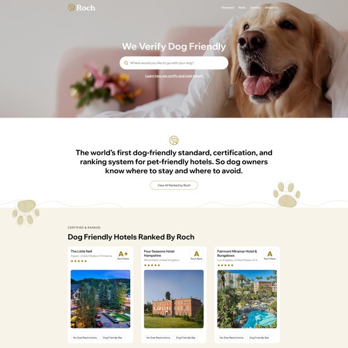 Hotel website with the title 'Dog Friendly Hotel Ranking Website'