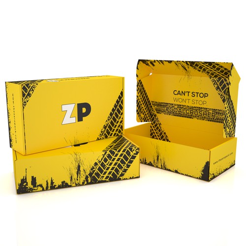 Subscription box packaging with the title 'PRODUCT PACKAGING FOR ZERO PACK'