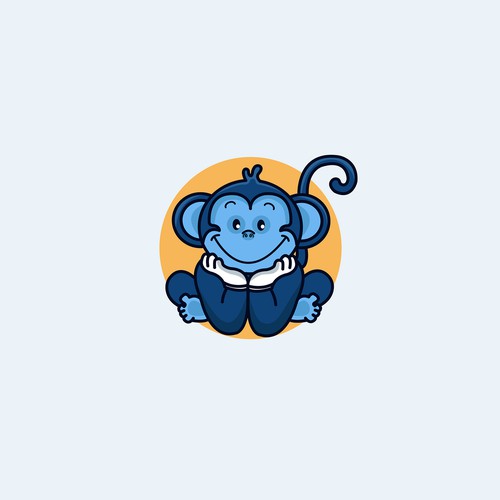 Bald chimp logo with the title 'Blue Monkey'