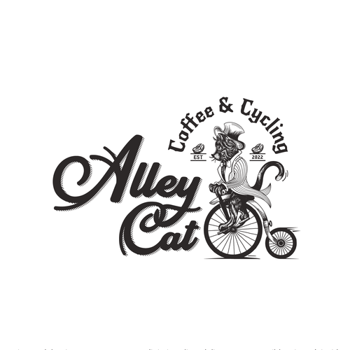 Cycling logo with the title 'Alley Cat is looking for a unique, maybe little hipster logo for our coffee & cycling café'