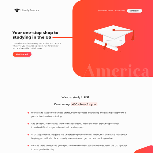 Pink website with the title 'UStudyAmerica's second Web Design'