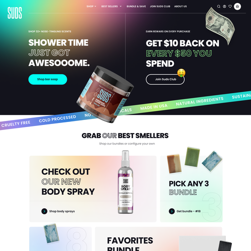Shopify design with the title 'Natural Soap DTC Brand E-commerce Redesign'
