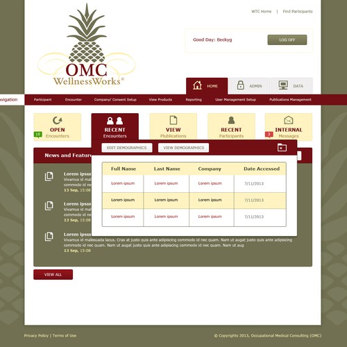 Hospitality design with the title 'Redesign UI Wellness Works Tracking System Software'