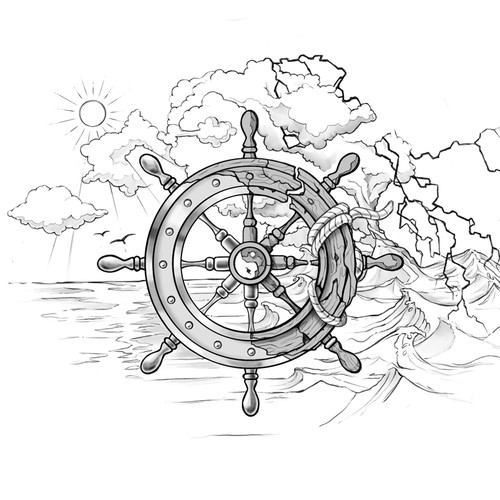 Storm design with the title 'Yin & Yang Boat Wheel Tattoo'