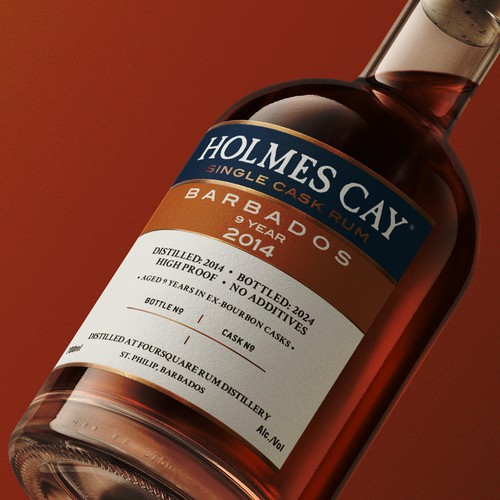 Rum label with the title 'Holmes Cay Single Cask labels'