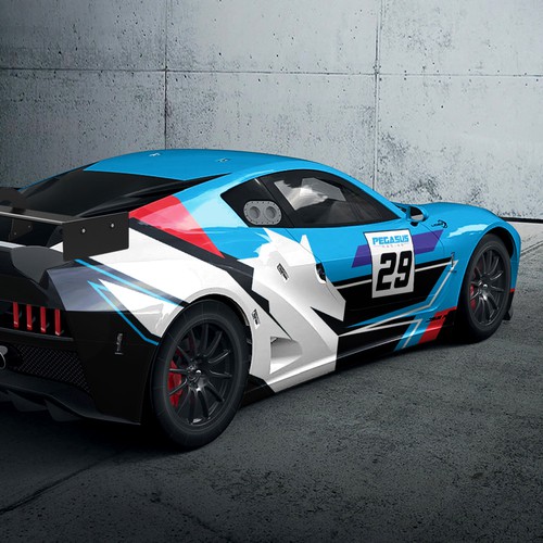 Race car design with the title 'Race Car Livery Design'