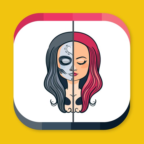 Android design with the title 'App Icon for a fun face paints/masks selfie camera app'