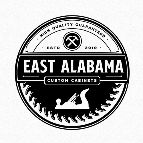 Hammer design with the title 'East Alabama Custom Cabinets'
