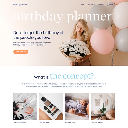 Planner design with the title 'Landing page'