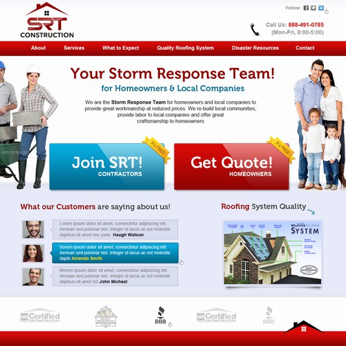 Roof design with the title 'Website Design for SRT Construction'