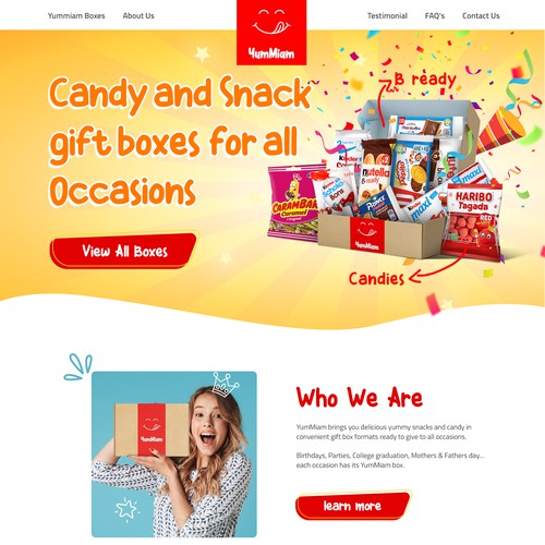 Gift box design with the title 'Brand Website for Fun-Flashy Candy Gift box brand'