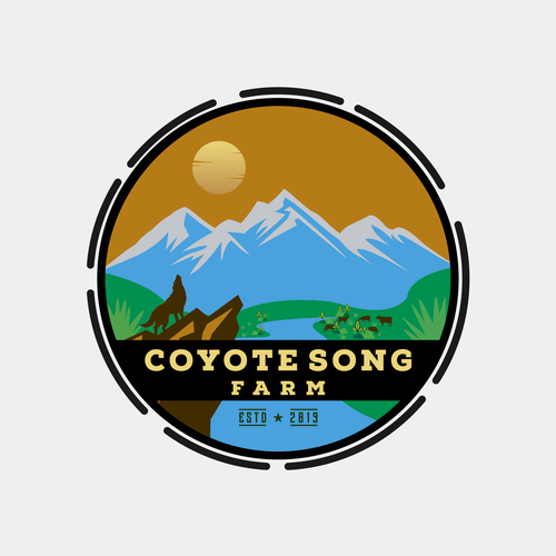 Coyote design with the title 'Coyote song farm vintage handrawn logo design'