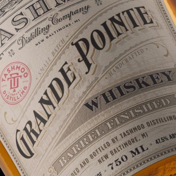Alcohol packaging with the title 'Grande Pointe Whiskey'