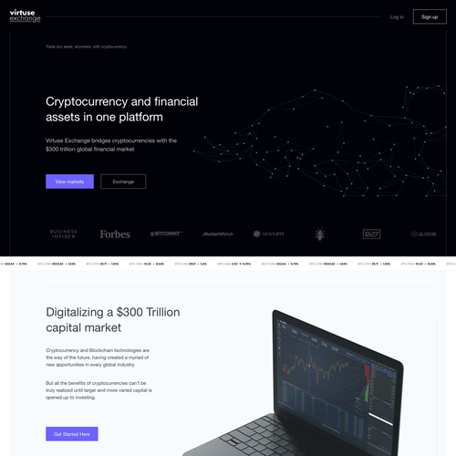 Crypto website with the title 'Virtuse Exchange'