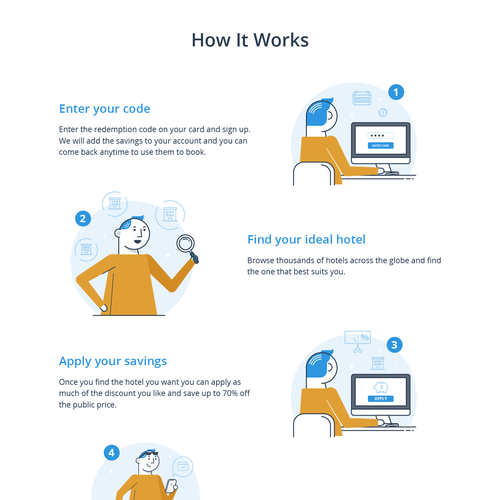 Line art illustration with the title 'How it works Illustration'