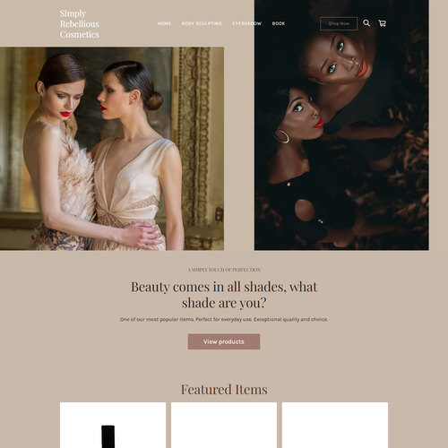 Beauty product website with the title ' SQUARESPACE WEBSITE DESIGN FOR MAKE UP BRAND - SIMPLY REBELLIOUS'