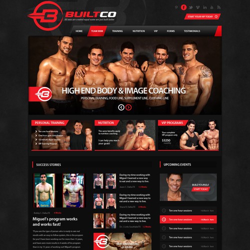 Coaching website with the title 'Create a bold new design for a leading high-end men's fitness company'