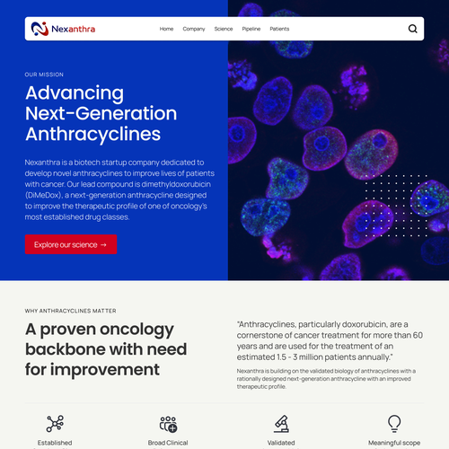 Pharmaceutical website with the title 'Nexanthra - Science-Led Biotech Website Design'