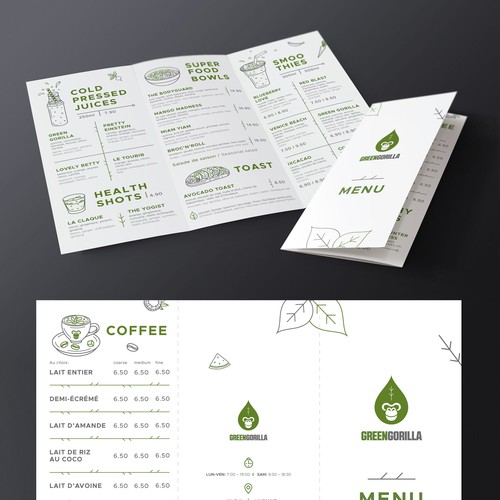 Healthy food design with the title 'Menu for healthy cafes “Green Gorilla” in Switzerland'