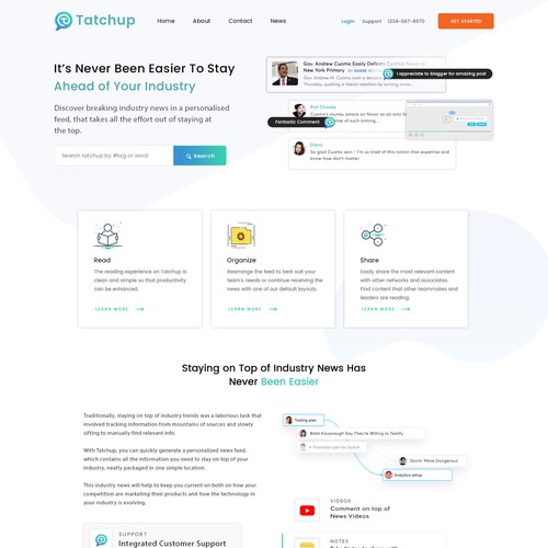 B2B website with the title 'TatChup B2B Website for personlaised Newsfeed'